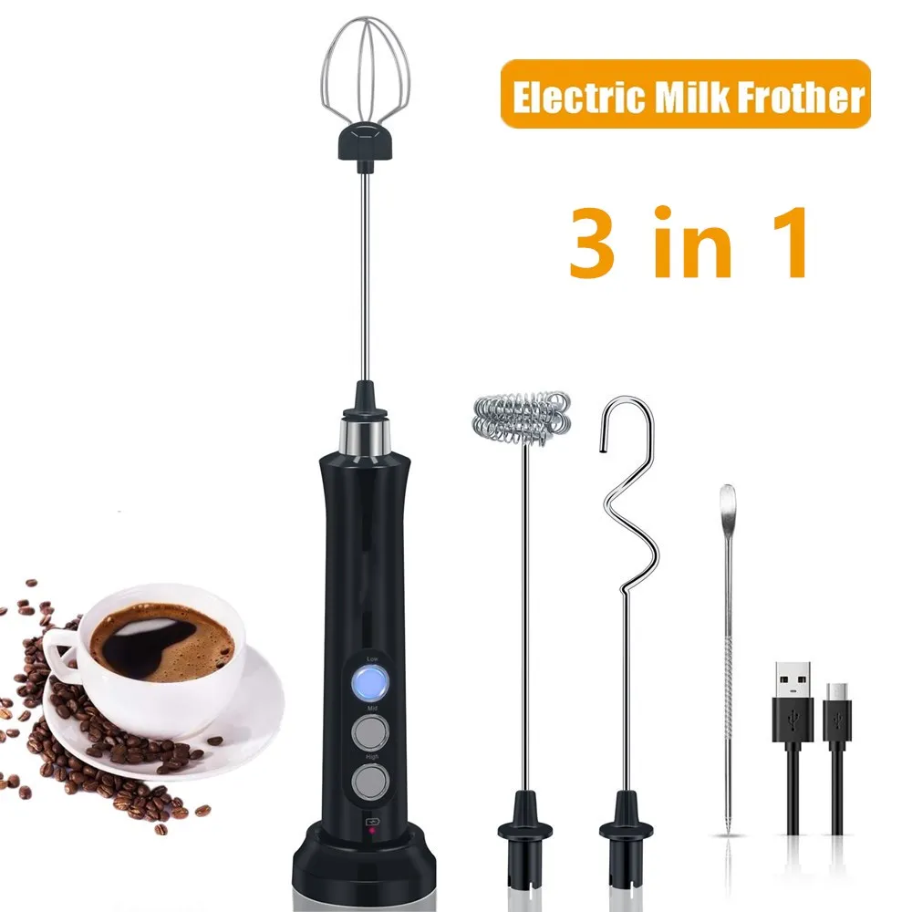 

Portable Rechargeable Electric Milk Frother Foam Maker LCD Display Handheld Foamer High Speeds Drink Mixer Coffee Frothing Wand