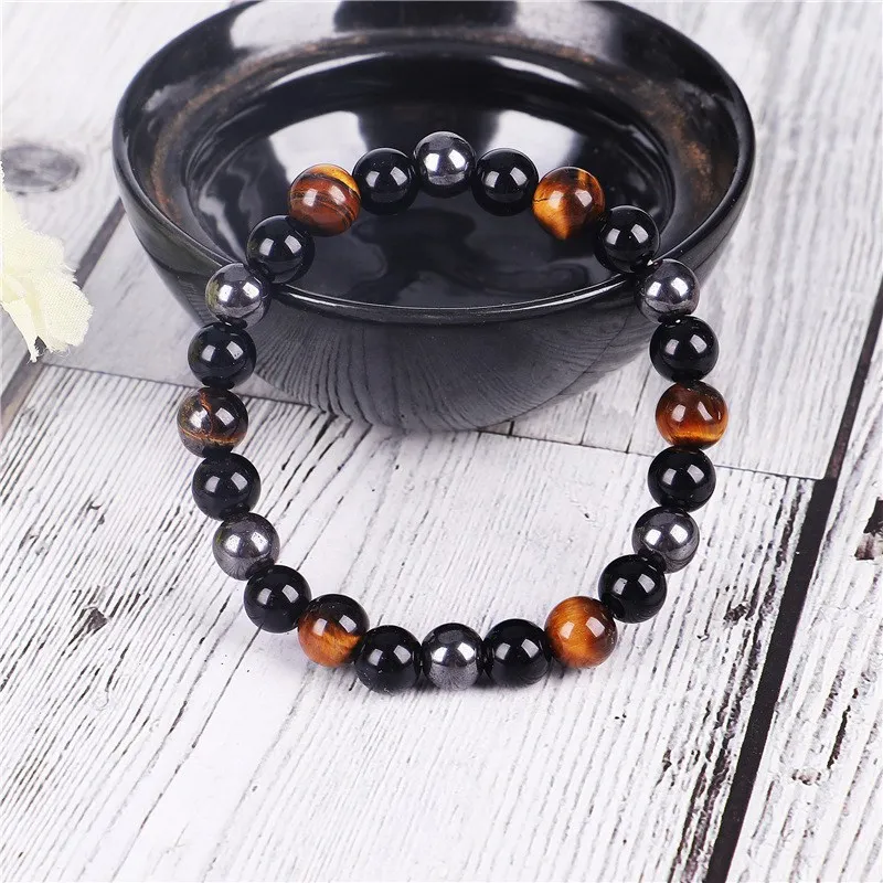 Мужские браслеты OIQUEI натуральный тигровый глаз гематит и черный обсидиан для
