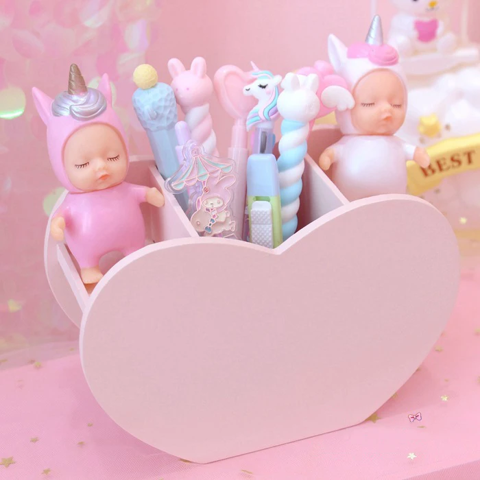 1 шт. милая розовая любовь настольная Kawaii коробка для хранения кистей макияжа