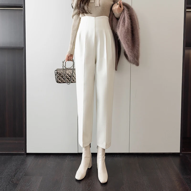 

Woman Pants 2021 Fashion Pleated Casual Zipper Pants High Waisted Pants Women Basic Solid Ankle-Length Pants Pants Women Clothes