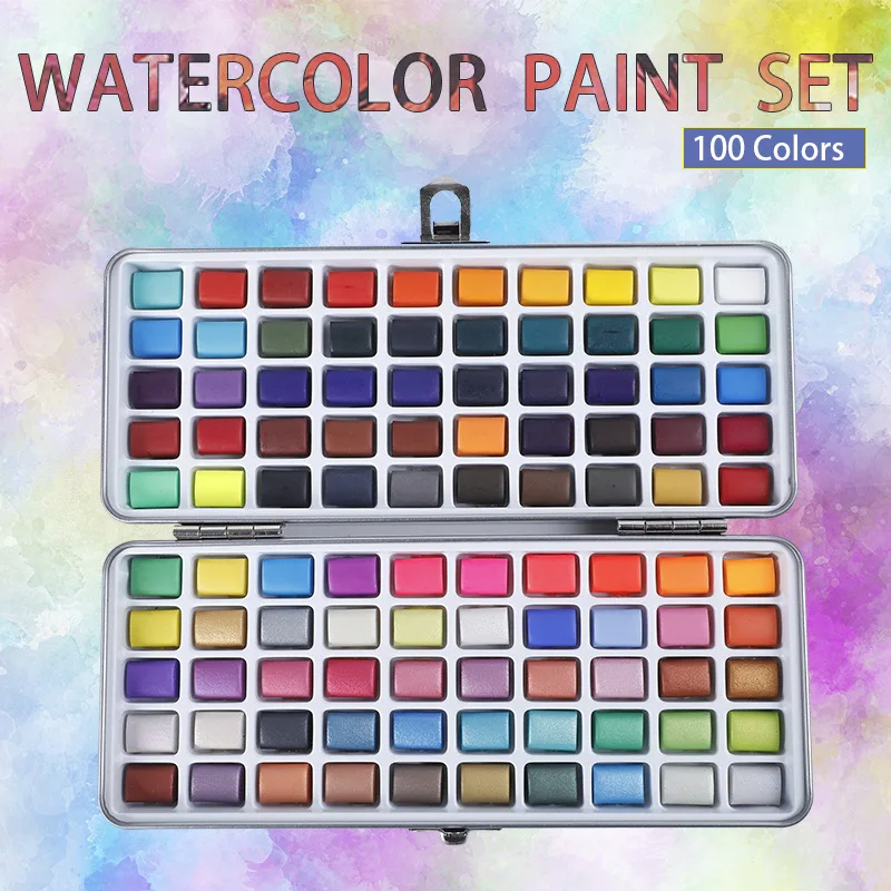 

Professional 50/72/90/100 solid color aquarela basic metal set neon glitter watercolor paint to draw art painting sources