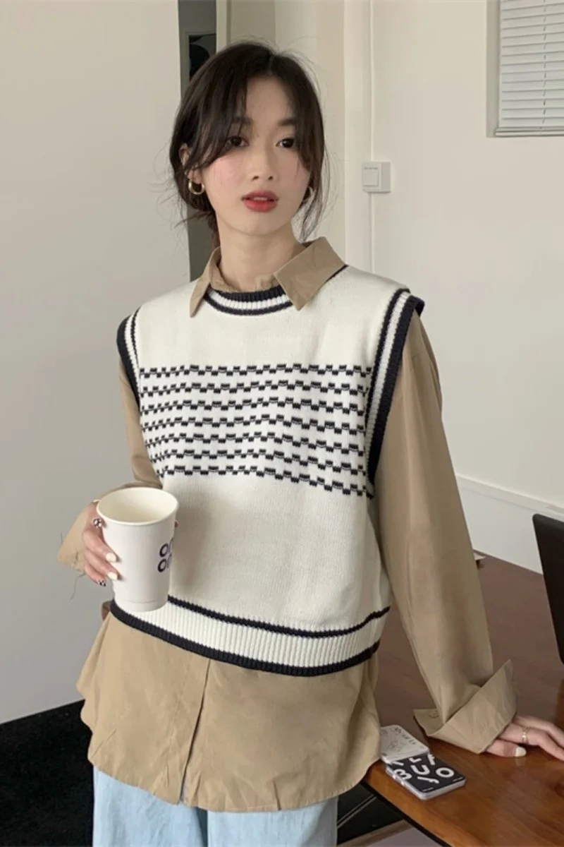 Жилет женский полосатый с круглым вырезом тонкий Свободный Топ в Корейском стиле