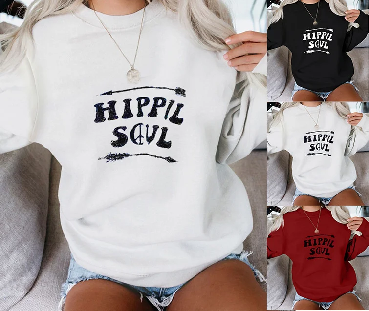 Autumn and Winter New Letter Printing Loose Size Pullover