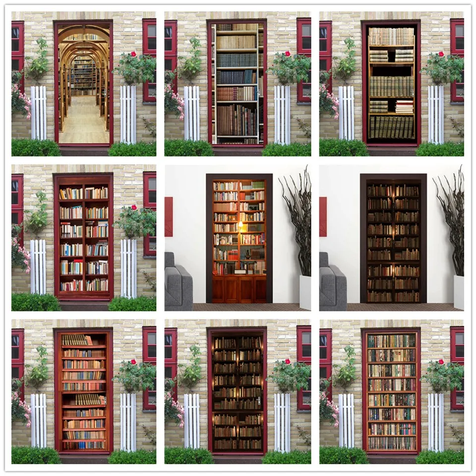 Обои для двери библиотеки виниловые самоклеящиеся водонепроницаемые постеры