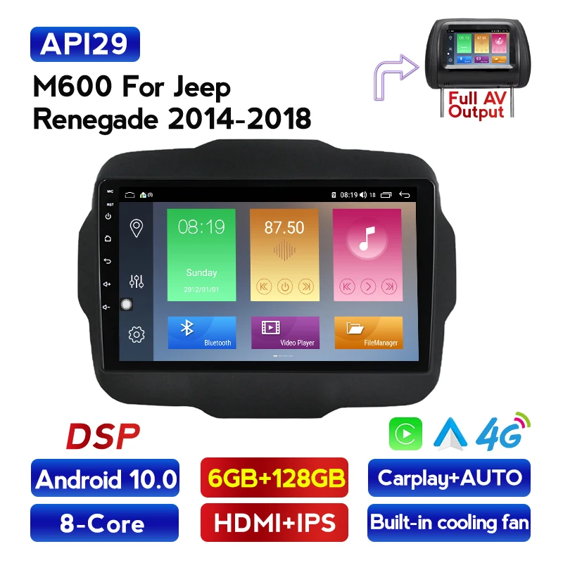 

8Core 6G+128G For Jeep Renegade 2016 2017 2018 Car Radio Multimedia Video Player Navigation GPS Android10 2.5D AHD 1280X720