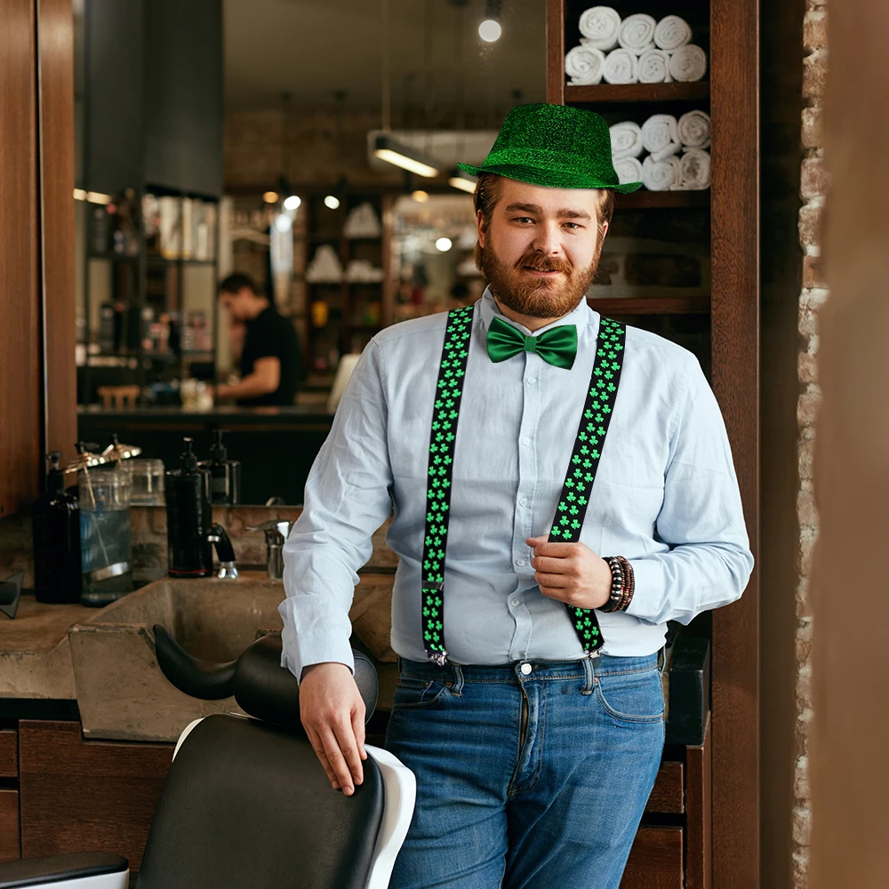 День Святого Патрика ирландский зеленый Федора шляпа подтяжки галстук бабочка