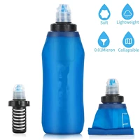 500ml outdoor sport bottle tpu folding filtered water bag squeeze water bottle with water filter straw for camping hiking