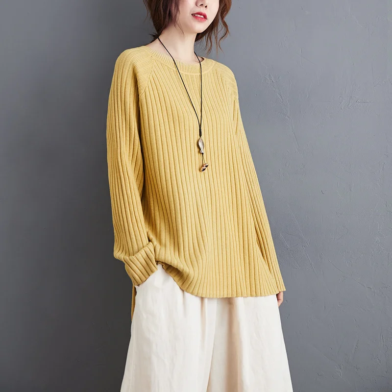 

#1293 Spring Knitted Sweater Women Long Sleeves Loose Basic Womens Sweaters Solid Color Knitwear Sweater Asymmetrical Sweaters