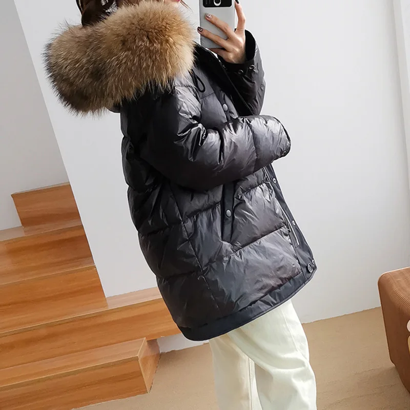 Janveny двухсторонняя пуховая куртка для женщин Длинная парка зимнее пальто на