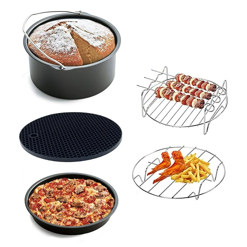 

6inch Air Fryer Accessories Cake Baking Pan Pizza Pan Grill Rack Fit All 3.2QT - 5.8QT Airfryer, Set of 5