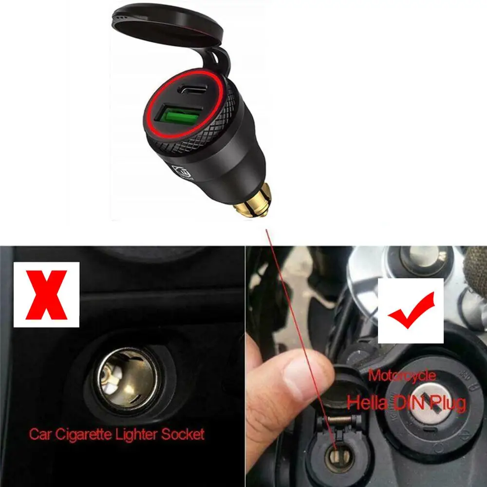 Car USB Charger 3.0A for Motorcycle Auto Truck ATV Boat LED Light Waterproof Type C + Dual Socket Power Adapter | Автомобили и