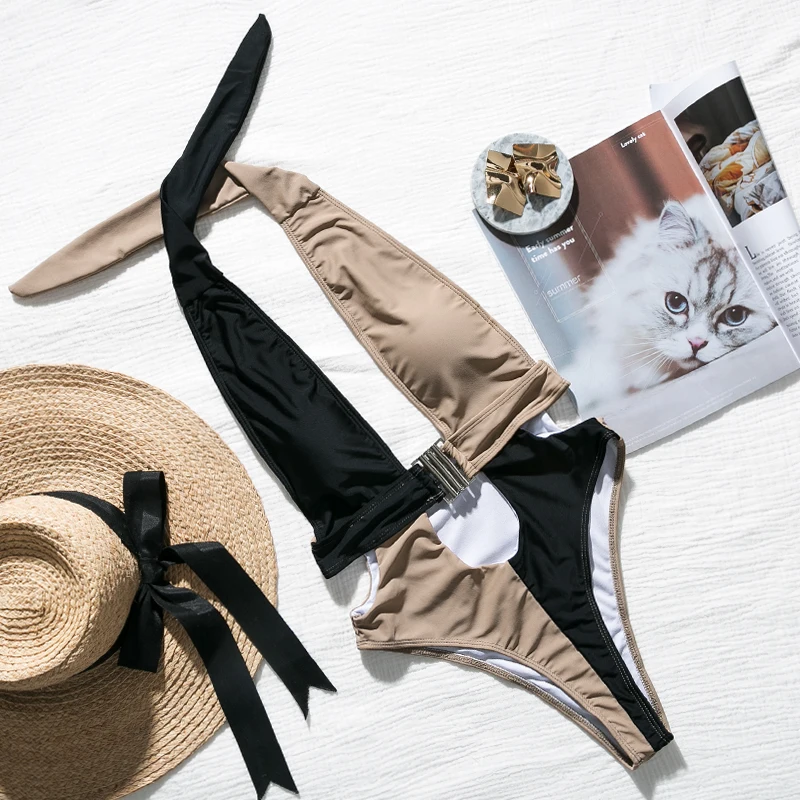 Бикини Bikinx из кусков леопардовая расцветка,, Холтер, пуш-ап, женский купальник, сдельные боди, Сексуальная Пряжка для купальника, купальник для женщин