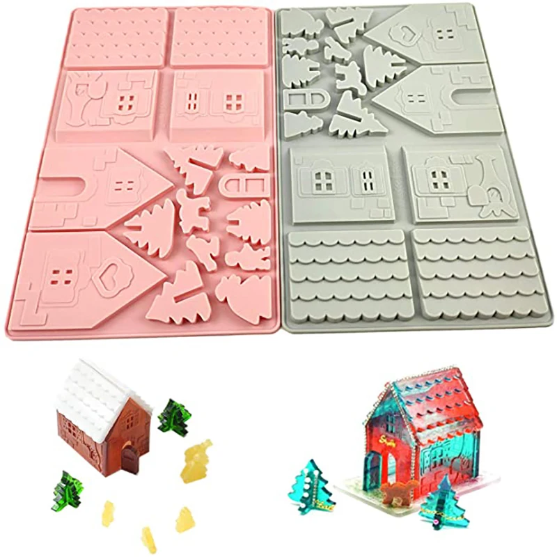 deouny 3d christmas house chocolate mold diy gingerbread house silicone mould fondant cake baking tools christmas decoration hot free global shipping