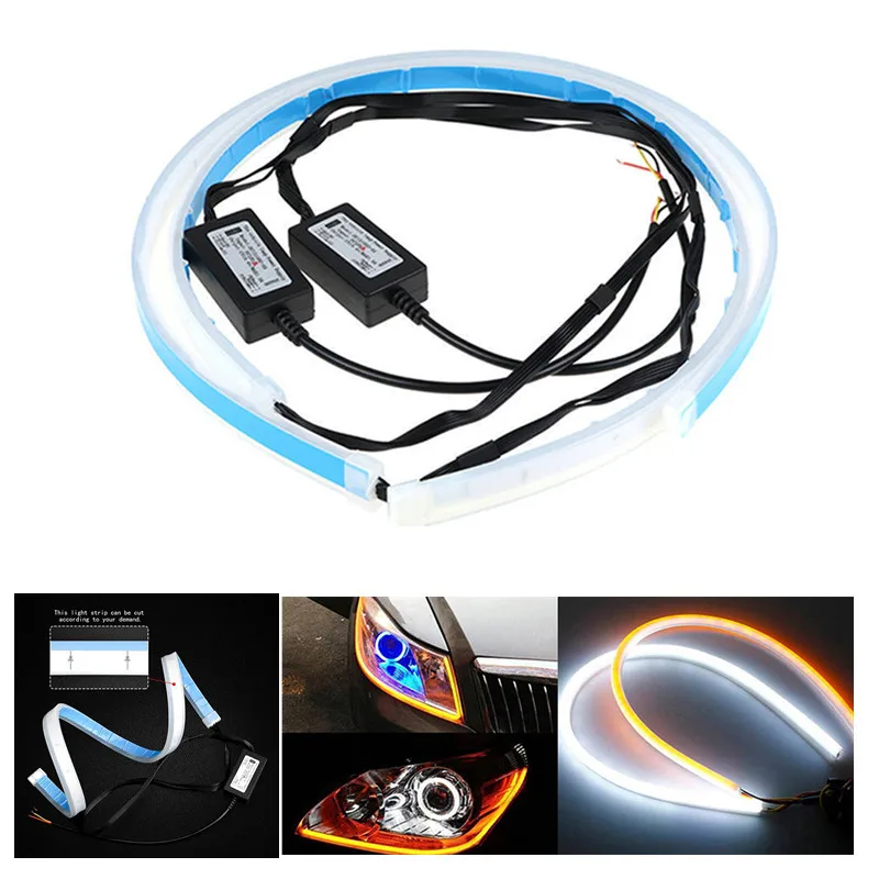 2Pcs Soft Car Auto Sequential Flow Strip 60cm LED Flexible DRL Headlight Turn Signal Switchback Light Lamp | Автомобили и