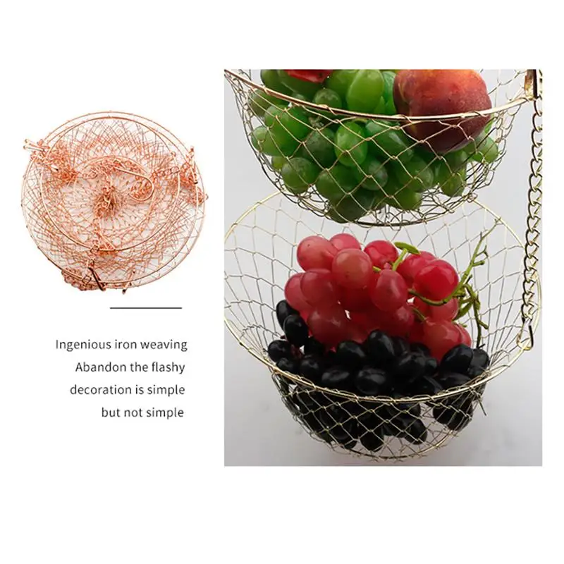 

Hanging Plant Holder Three-Layer Fruit Hanging Basket Iron Fruit Vegetable Bowl Household Hollow Fruit Display Basket Bronze