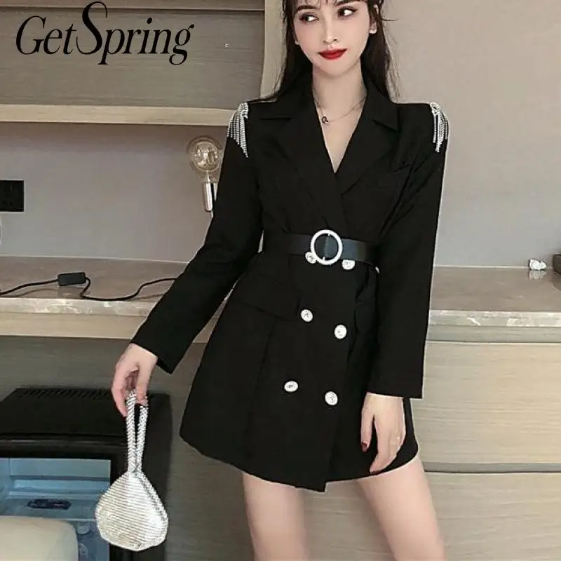 Getspring женское платье с бахромой и бриллиантами лоскутное винтажное блейзер