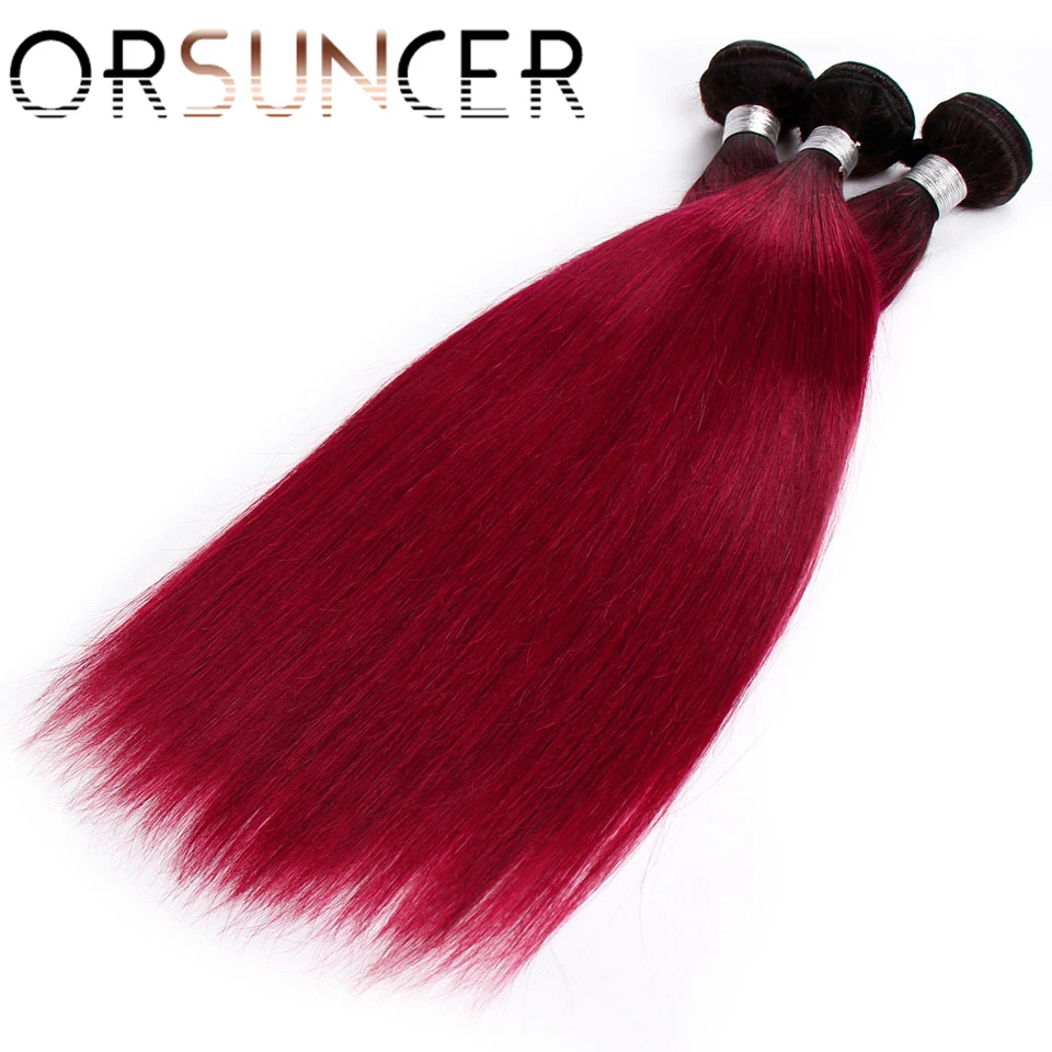 

ORSUNCER Straight Burgundy Hair Bundles #99J Red 1/3/4 Bundles Brazilian Human Hair Weave Bundle Deals Non-Remy Hair Extensions