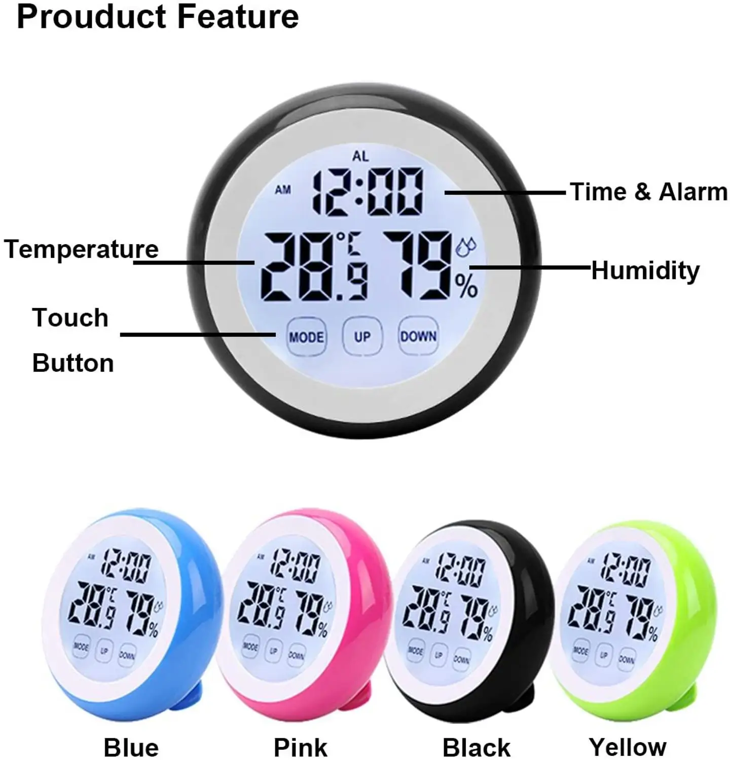 Мини-будильник цифровой термометр гигрометр для путешествий с магнитом на