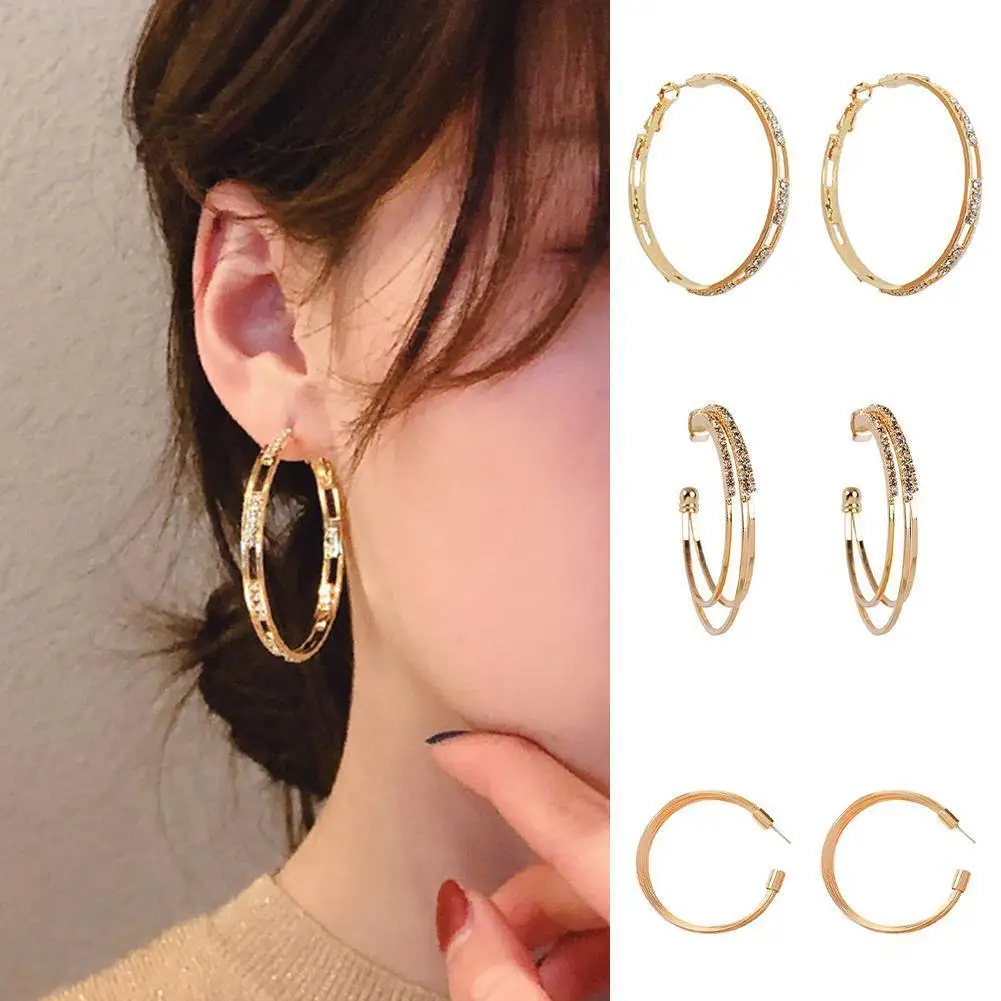 

2022 New Trend Alloy Circle Rhinestone Big Fine Ladies Hoop Earrings For Women Gold Earrings Weddings Party Jewelry Gift