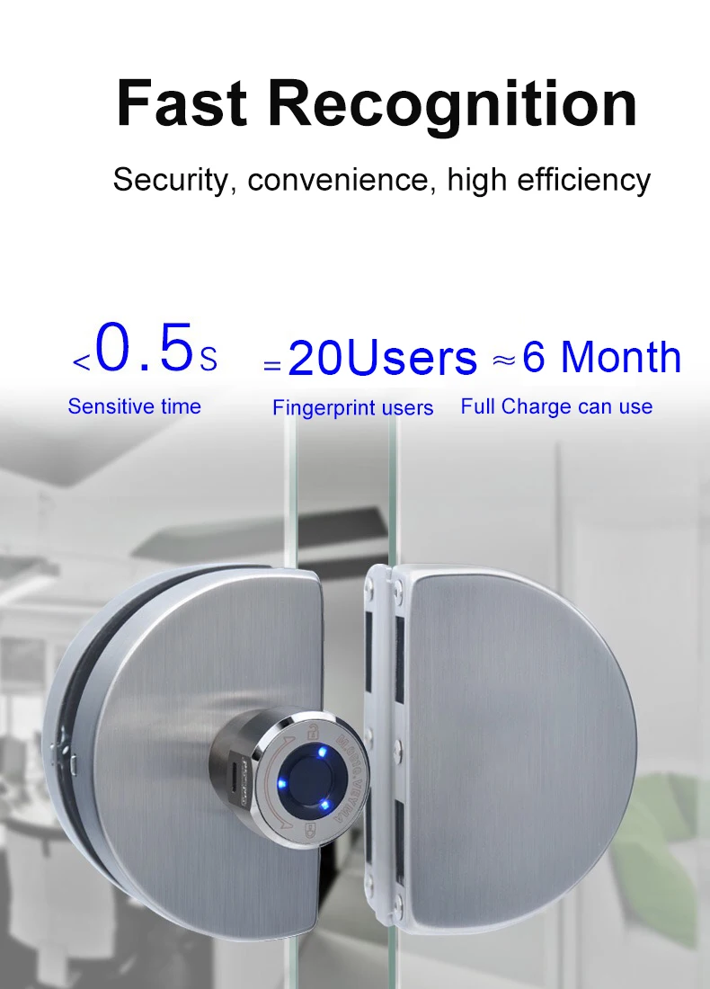 

Frameless glass door fingerprint lock flat sliding door single open double glass door semiconductor electronic fingerprint lock