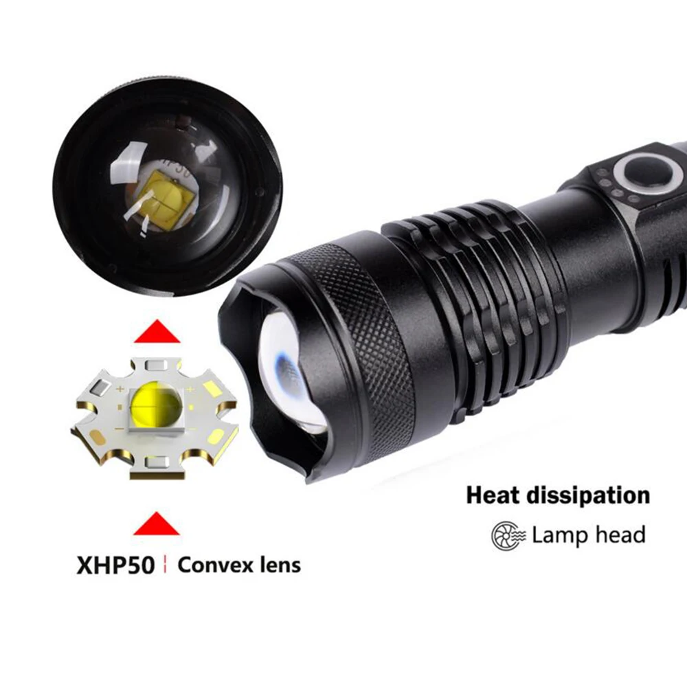 Светодиодный фонарик 50000 люмен xhp70.2 самый мощный фонарик USB xhp70 xhp50 18650 26650 Батарея Перезаряжаемые фонарик 3