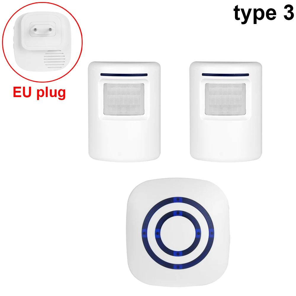 type 3EU plug Беспроводной умный дверной звонок, датчик движения, детектор, дверной звонок, EU/US штекер, сигнал тревоги, инфракрасный детектор, дверной звонок для бизнес-дома - Цвет: type 3EU plug