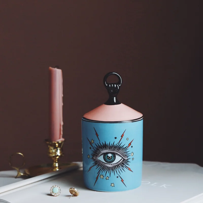 

Lovely Design Big Eyes Jar Hands with Lids Ceramic Decorative Cans Candle Holder Storage Cans Home Decorative Box for Makeup