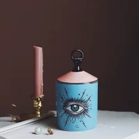 Lovely Design Big Eyes Jar Hands with Lids Ceramic Decorative Cans Candle Holder Storage Cans Home Decorative Box for Makeup
