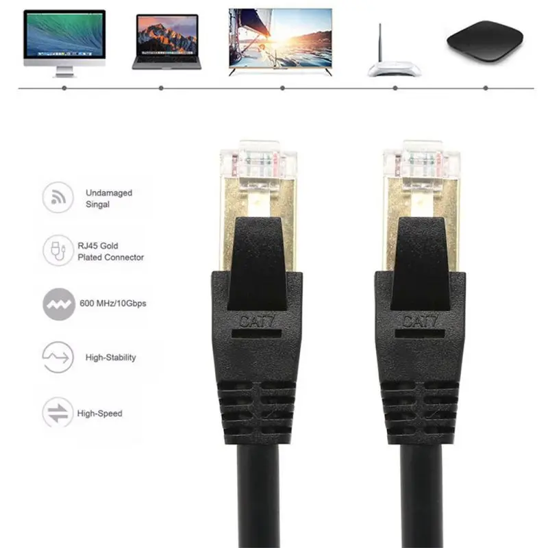 CAT7 Соединительный шнур плоский Ethernet RJ45 10 Гбит/с ультра тонкий LAN Экранирование