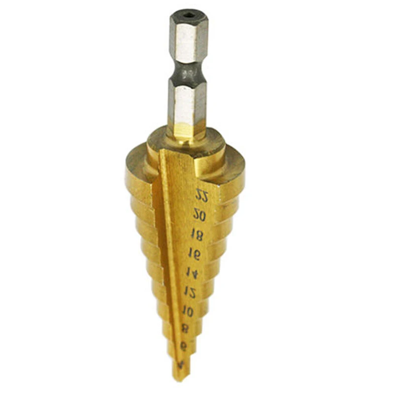 

High-speed steel titanium-plated step drill bit 4-22mm hexagonal shank straight groove drill bit reaming tool wood drilling tool