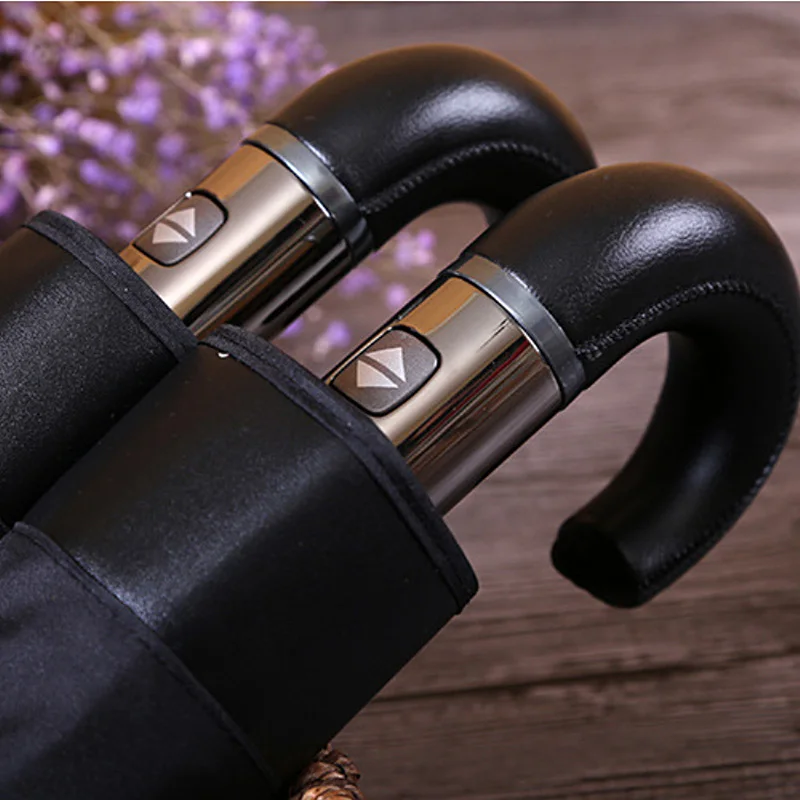 Автоматический зонт с деревянной и кожаной ручкой для мужчин женщин складной