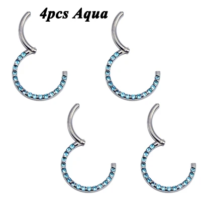 4PCS Silver Aqua 4 шт. 361L хирургическая сталь кристалл шарнирный сегмент пирсинг для носовой перегородки нос кольцо ниппель кликер шпилька для уха серьги для губ пирсинг - Окраска металла: 4PCS Silver Aqua