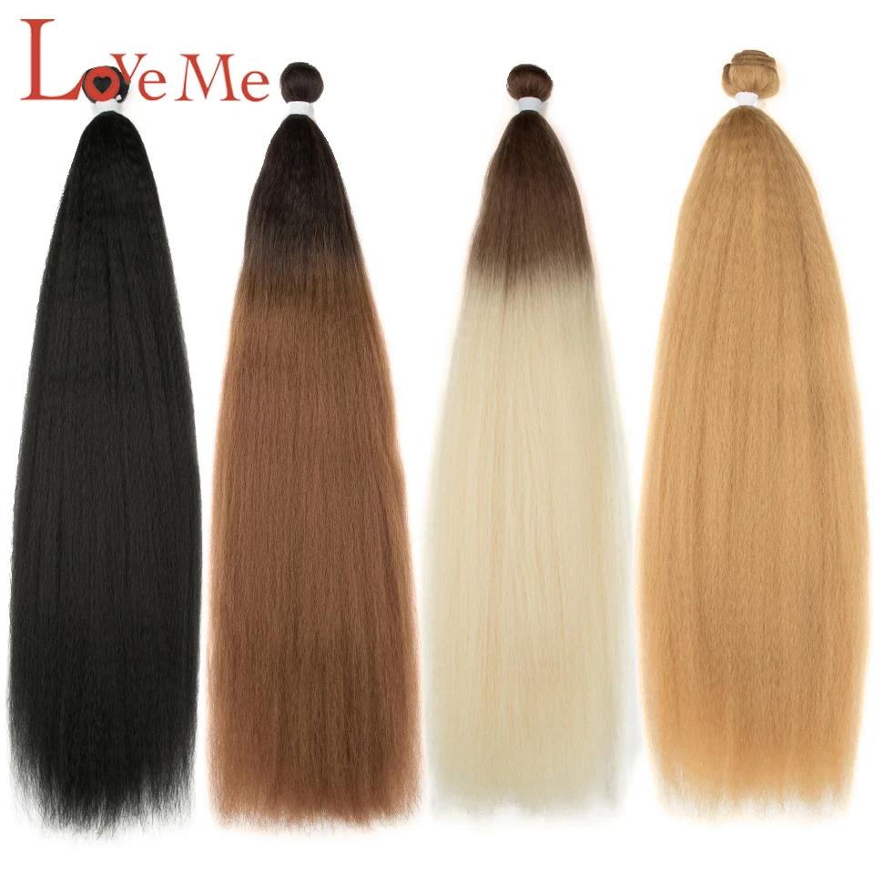 LOVE ME-mechones de cabello lacio Yaki para mujer, extensión de cabello sintético de 30 pulgadas, mechones de cabello rubio degradado para mujeres negras resistentes