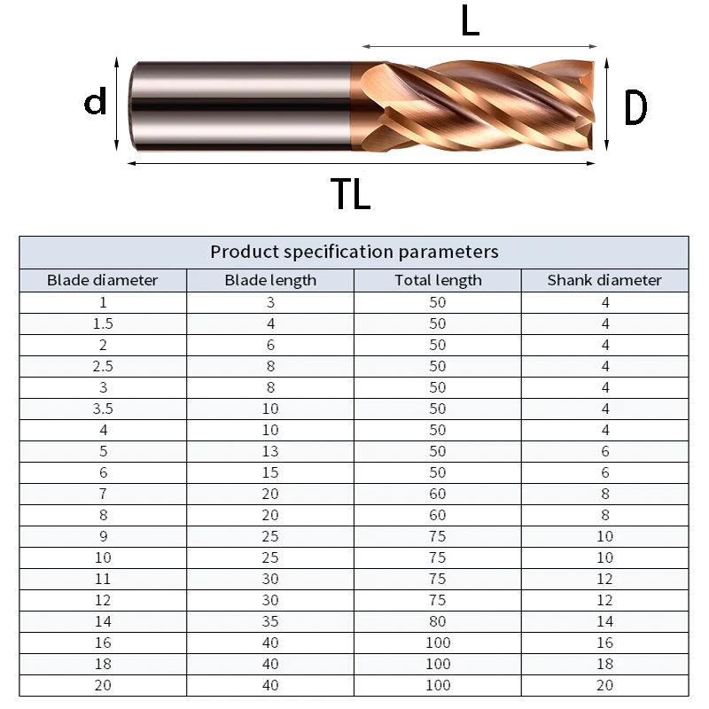 

Set of Carbide End Milling Cutter Ball For CNC HRC 45 Arestun mill Router Bit One Blade Metal professional Drills 6mm endmill