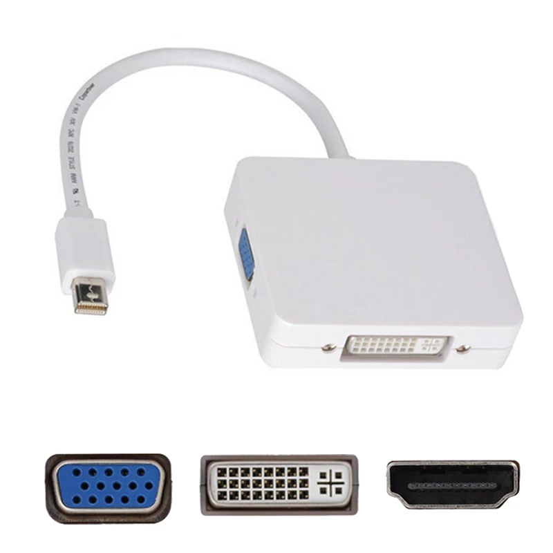 Mini DP к HDMI DVI VGA 3 в 1 конвертер концентратор 1080P видео Дисплей Порт Thunderbolt кабель