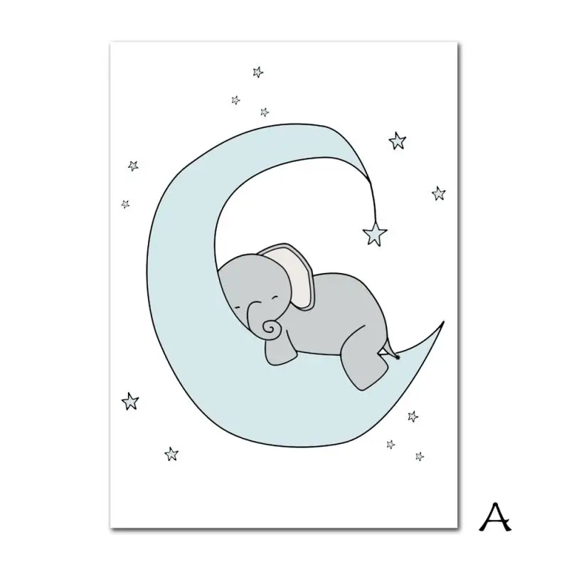 

Simple Cute Cartoon Baby Elephant Canvas Painting Boy & Girl Baby Room Home Decoration Animal Painting Nursery Picture No Frame