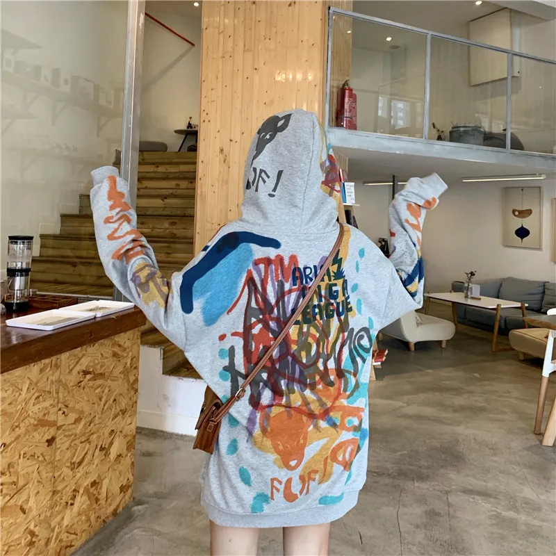 Женская толстовка с капюшоном YASUGUOJI длинным рукавом и геометрическим принтом в