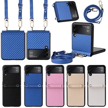 Lanyard Carbon Fiber PC TPU Case For Samsung Galaxy Z Flip 3 5G Flip  Phone Cover For Samsung Z Flip3 ZFlip3 Case