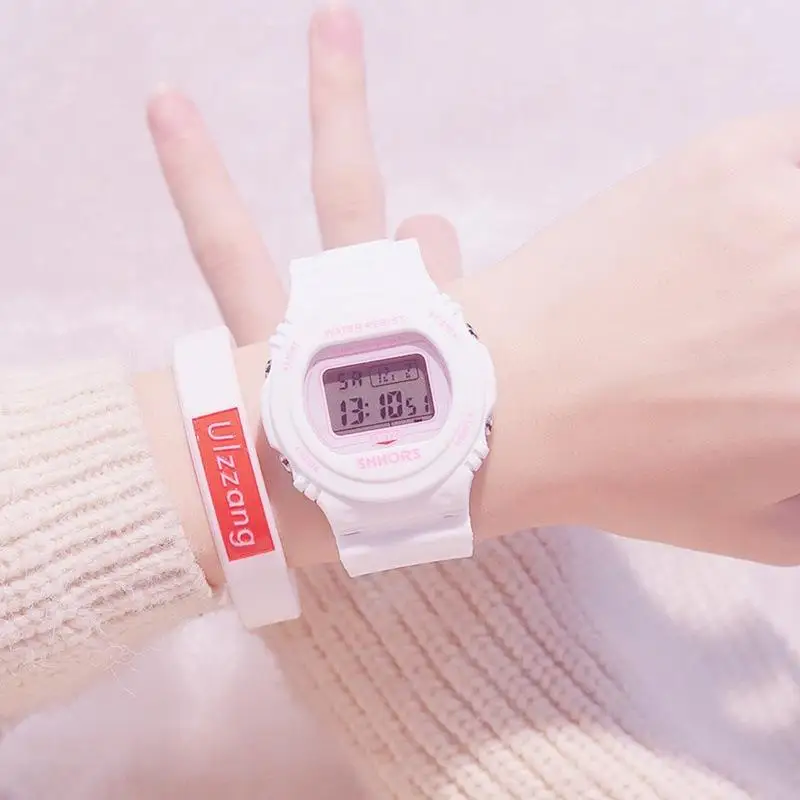 СВЕТОДИОДНЫЙ Цифровой браслет женские новые белые часы для девушек студенческие