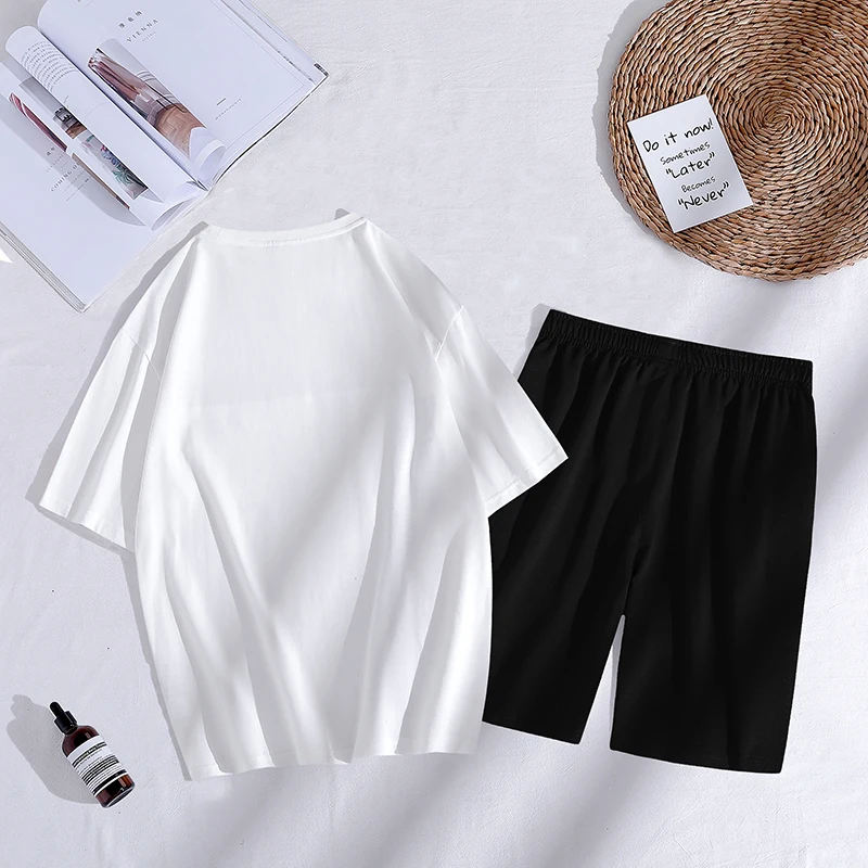 

Summer Mens Clothing Hip Hop Men Outfit Set Letter Printed 2 Piece Set Mens Shorts Set Breathable Short Sleeve Tshirt and Shorts