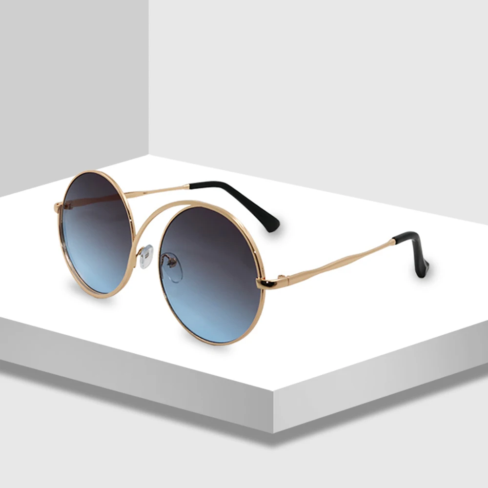 Модные солнцезащитные очки Ретро стиль круглые для женщин металлическая оправа