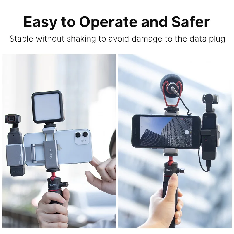 

Ulanzi Dji Osmo Pocket 1 2 Foldable Mount Holder with Phone Mount Vlog Clip Extend Cold Shoe for Microphone LED Light