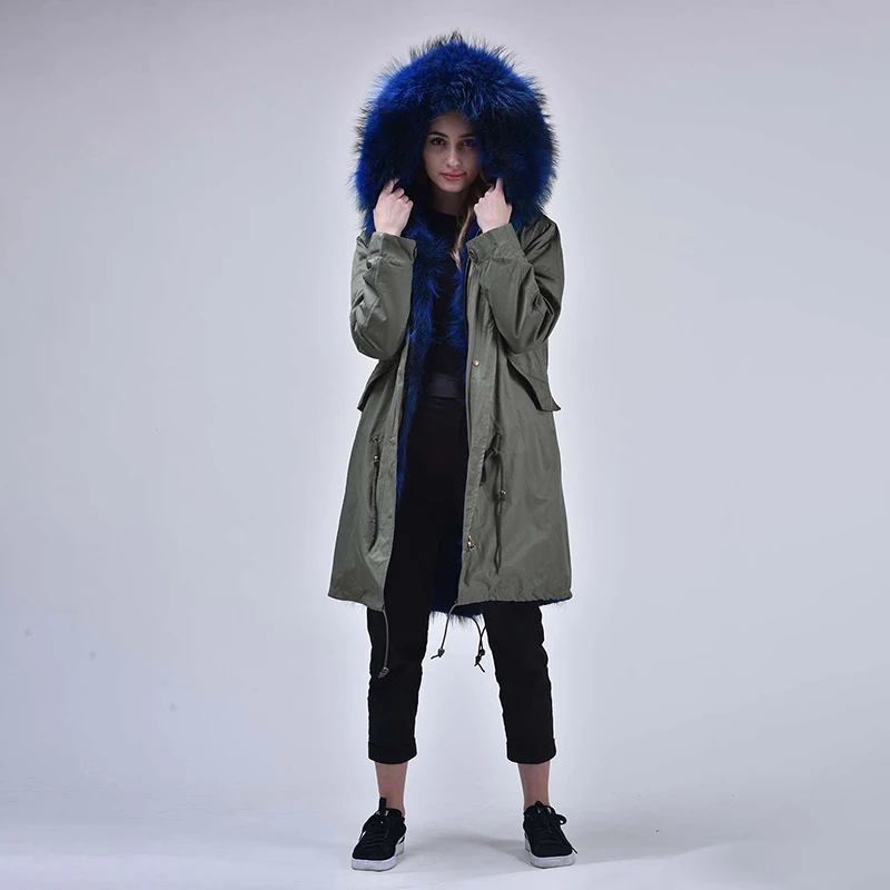 

Fluffy High Quality Coat Parka Fashion Warm Coat Winter Women's Raccoon Fur Lined Jacket