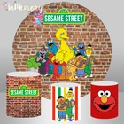 Фон кирпичный круглая стена с изображением Улица Сезам фон мультфильм Elmo фотостудия декор для детского дня рождения торт скатерть