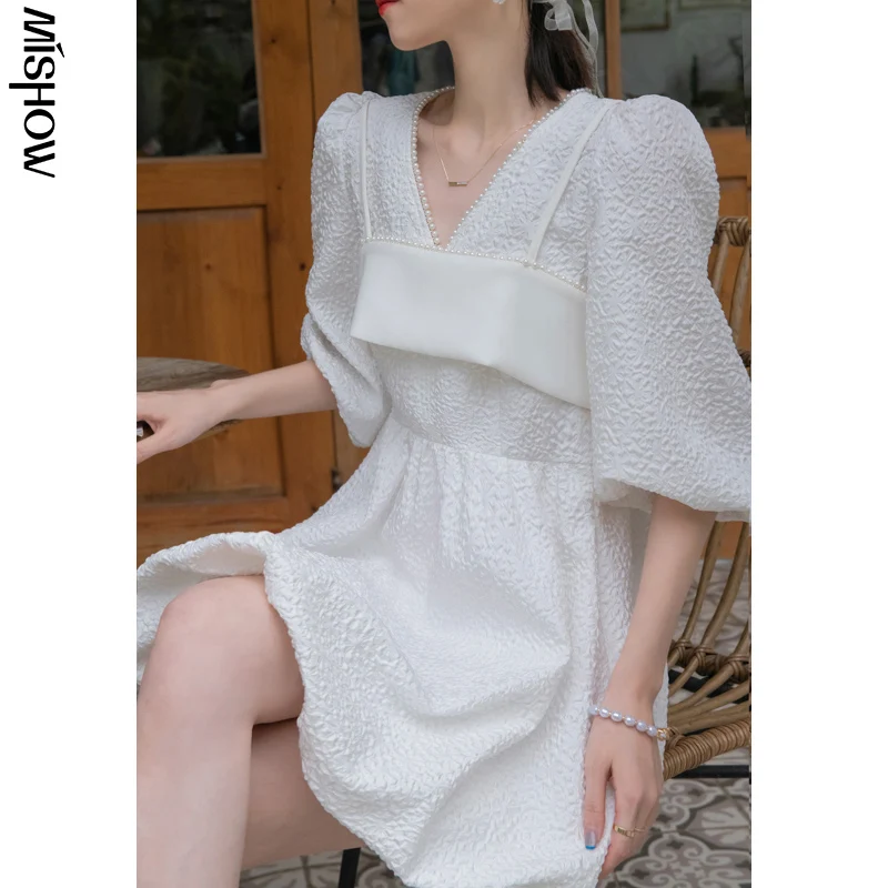 Женское винтажное платье с коротким рукавом MISHOW однотонное Пышное Платье