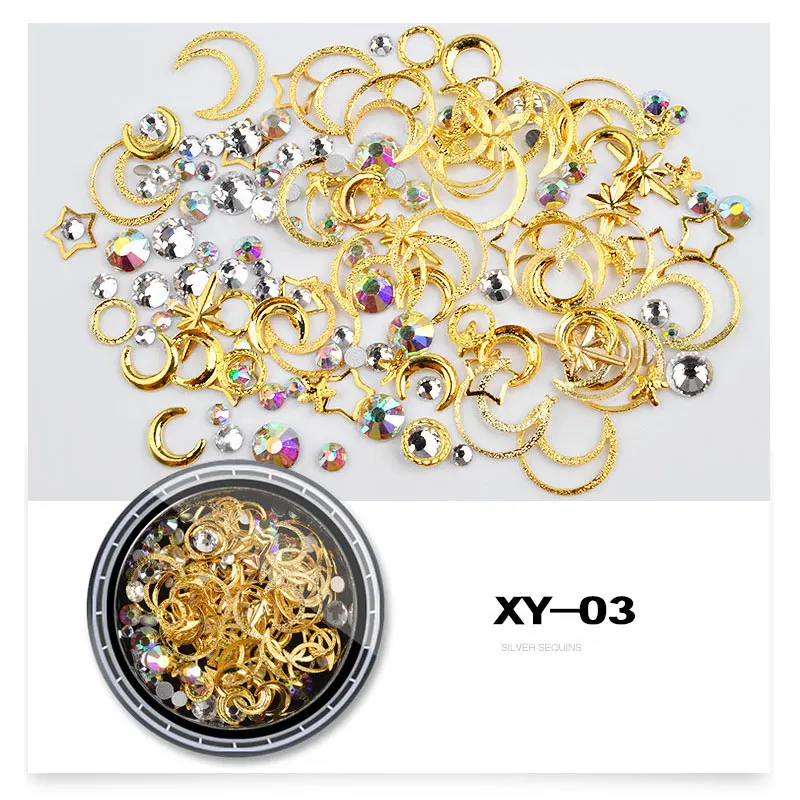 Золотые серебряные лунные Звездные заклепки блестящие смешанные Стразы AB