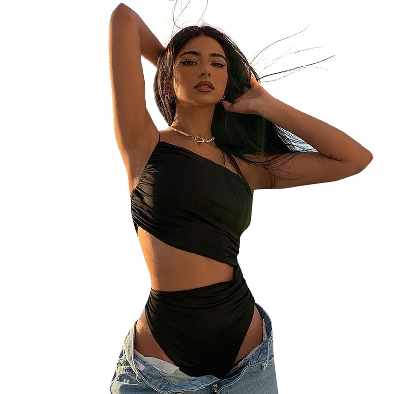 

Unique Bodysuit Woman Sexy Solid Color Hollow Out Sleeveless Slim One-piece Sling 2021 Tight Streetwear Club Gumpsuit