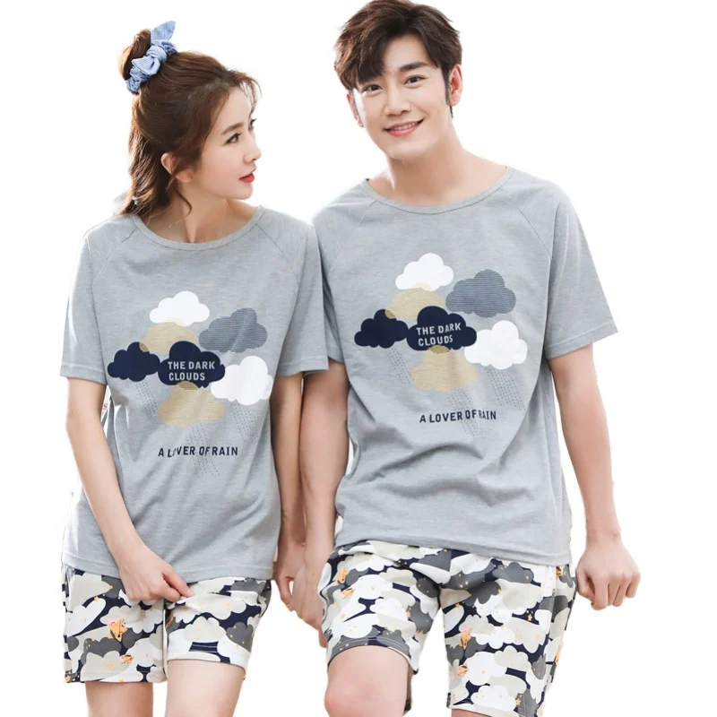 

Крутая летняя Хлопковая пижама для пары, короткая Пижама для влюбленных, мужская и женская одежда для сна, Пижама для отдыха, женская пижама