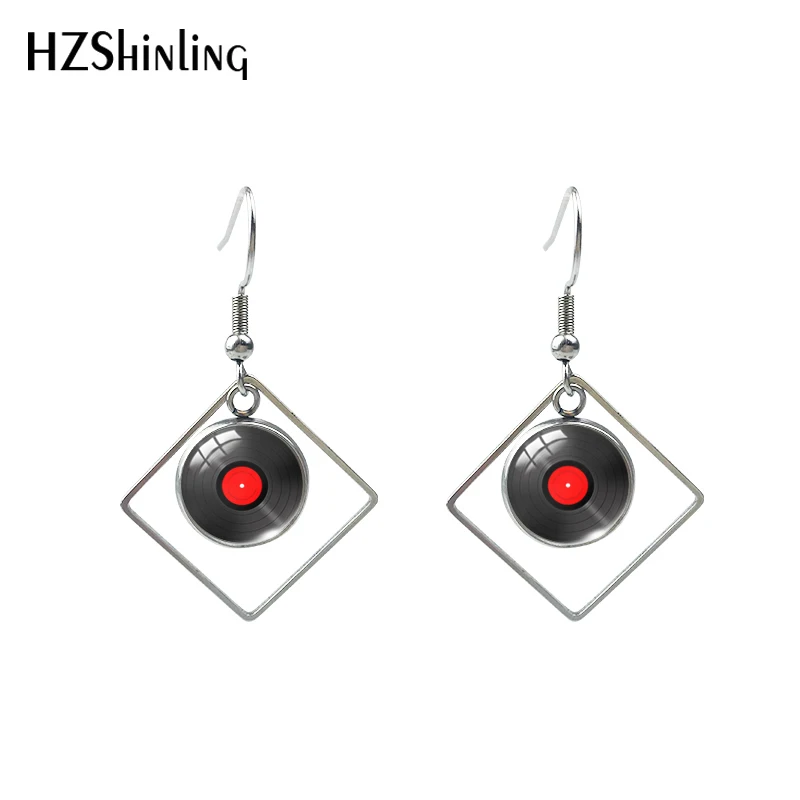 2020 New Retro Vinyl Record Earring Music Records Rhombic Art Printed Glass Jewelry Stainless steel Earrings | Украшения и