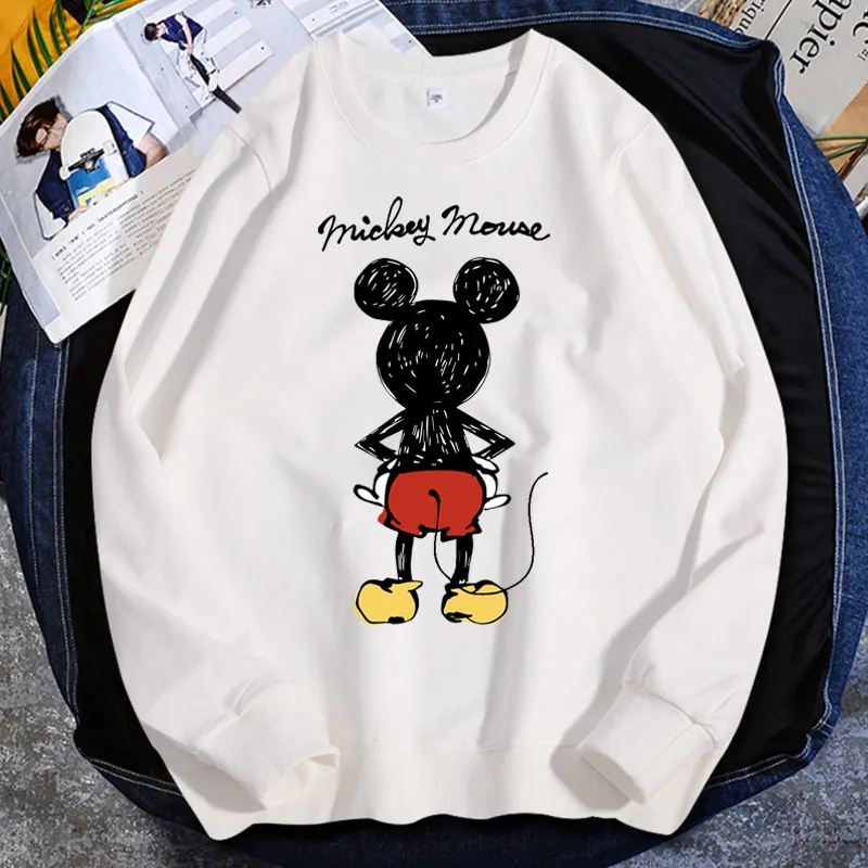 

Kawaii Sweatshirt Women Disney Mickey Mouse Loose Sport Clothes Long Sleeve Pullover Streetwear Woman Harajuku Solid Tops Spring